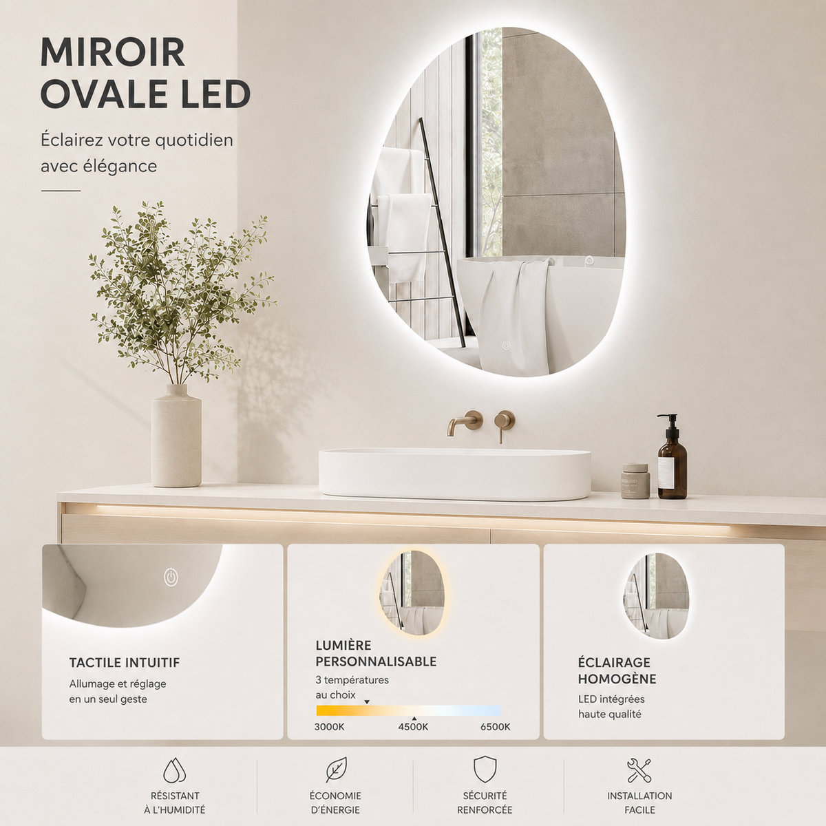 Miroir salle de bain LED