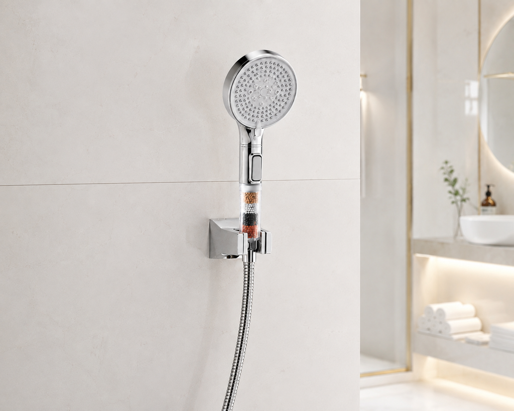 Pommeau de douche à 5 modes avec bouton stop, fonction massage