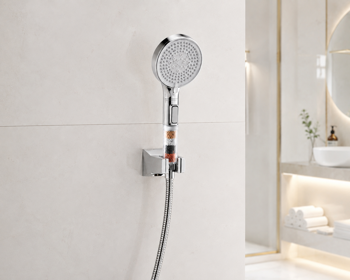 Pommeau de douche à 5 modes avec bouton stop, fonction massage