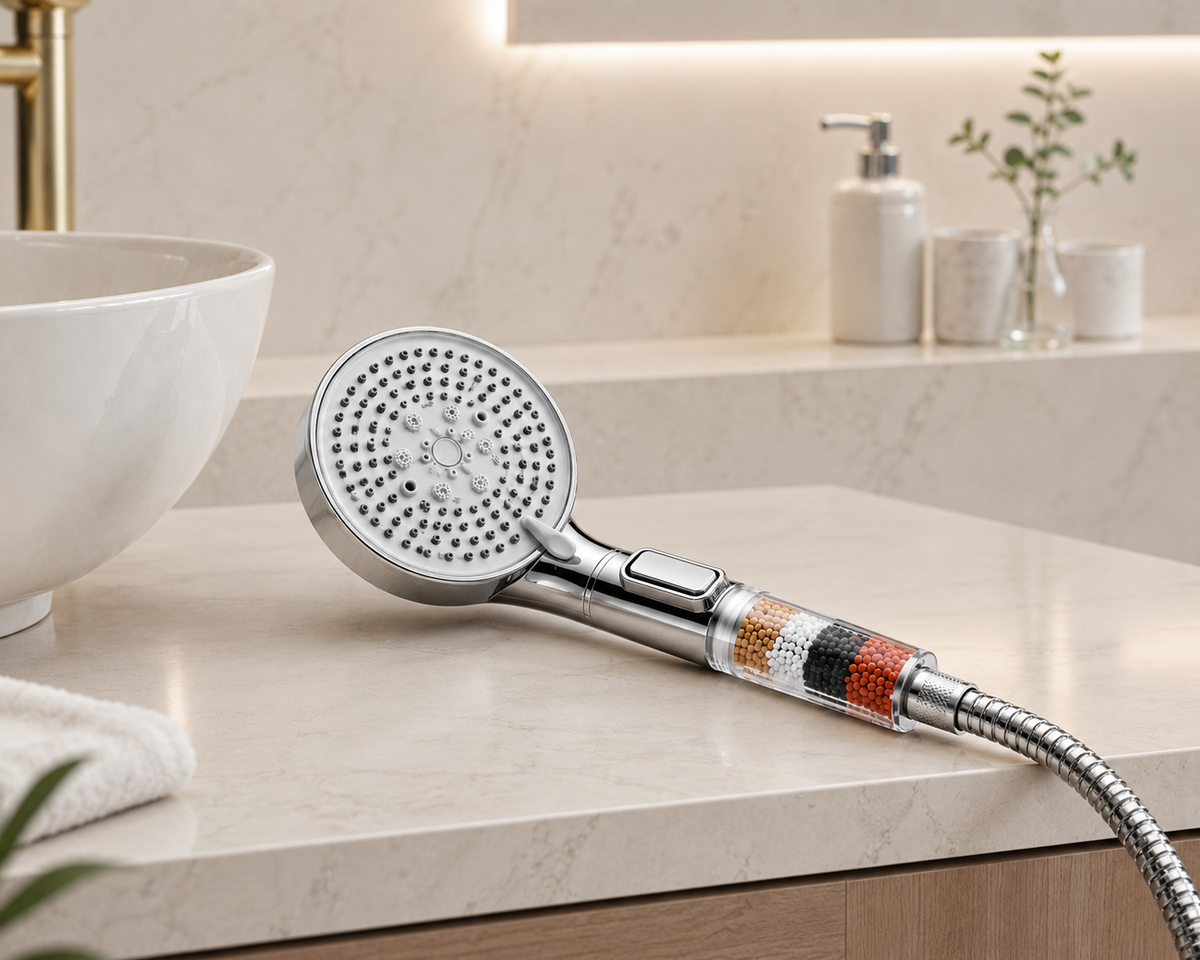 Pommeau de douche à 5 modes avec bouton stop, fonction massage