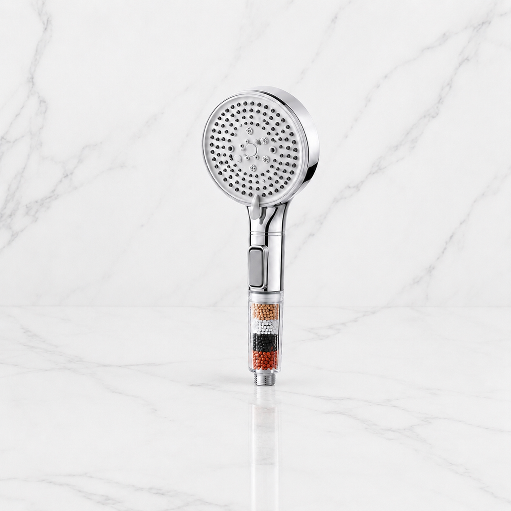 Pommeau de douche à 5 modes avec bouton stop, fonction massage